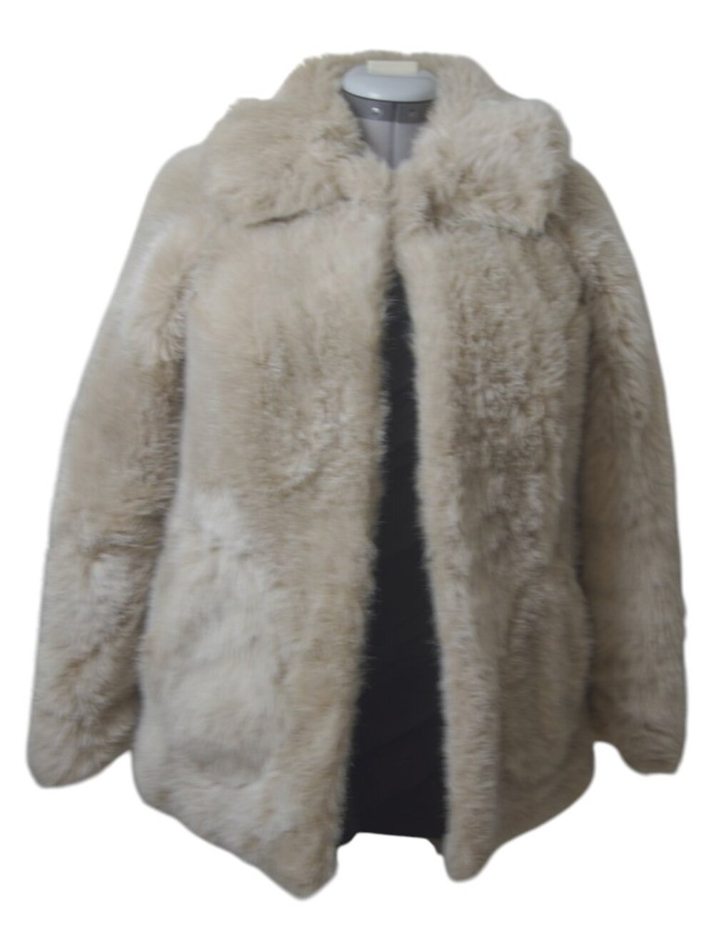 Cream Faux Fur Teddy Coat Collared Lined Jacket with Pockets Hook & Eye No Tag